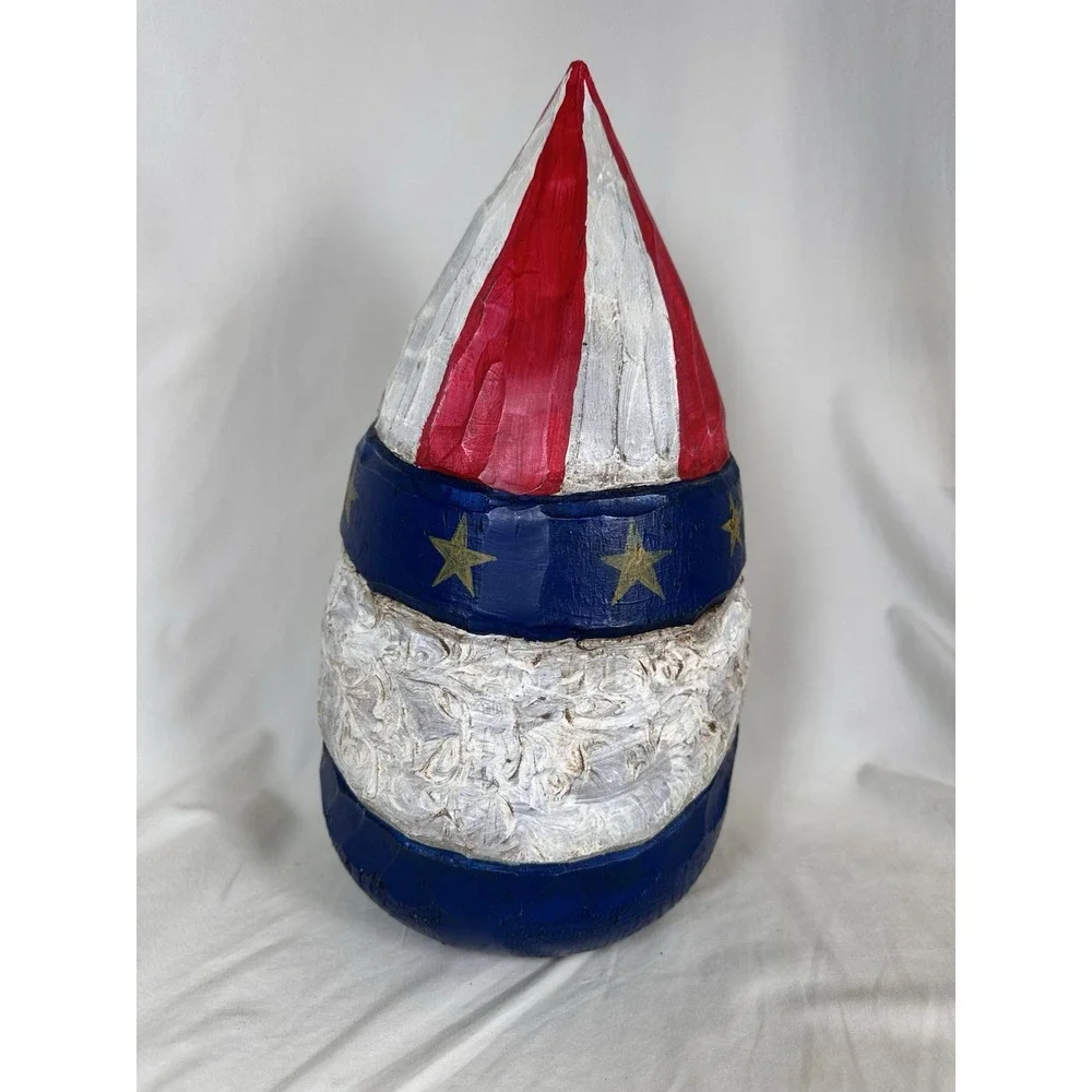 Hand Carved Patriotic Santa‎ Figure Red White Blue Americana Folk Art Decoration